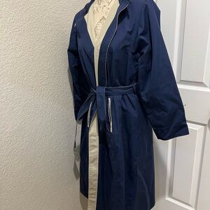 Reversible long jacket navy and tan. Size large.